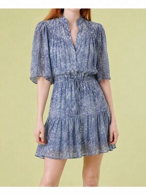 Gilner Farrar Adelyn Blue Mini Dress Medium Boho Romantic Flutter Sleeves